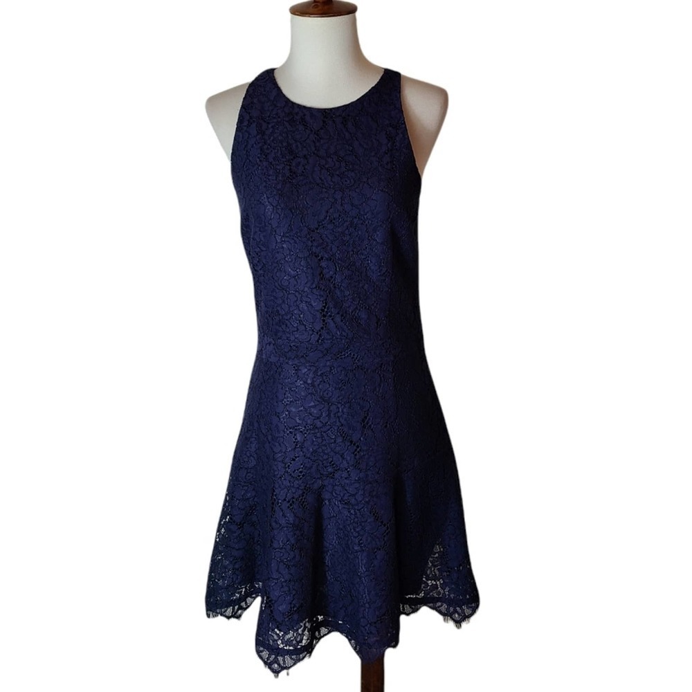 Joie Lace Navy Fit and Flare Mini Blue Dress 2 NWT - Picture 2 of 9